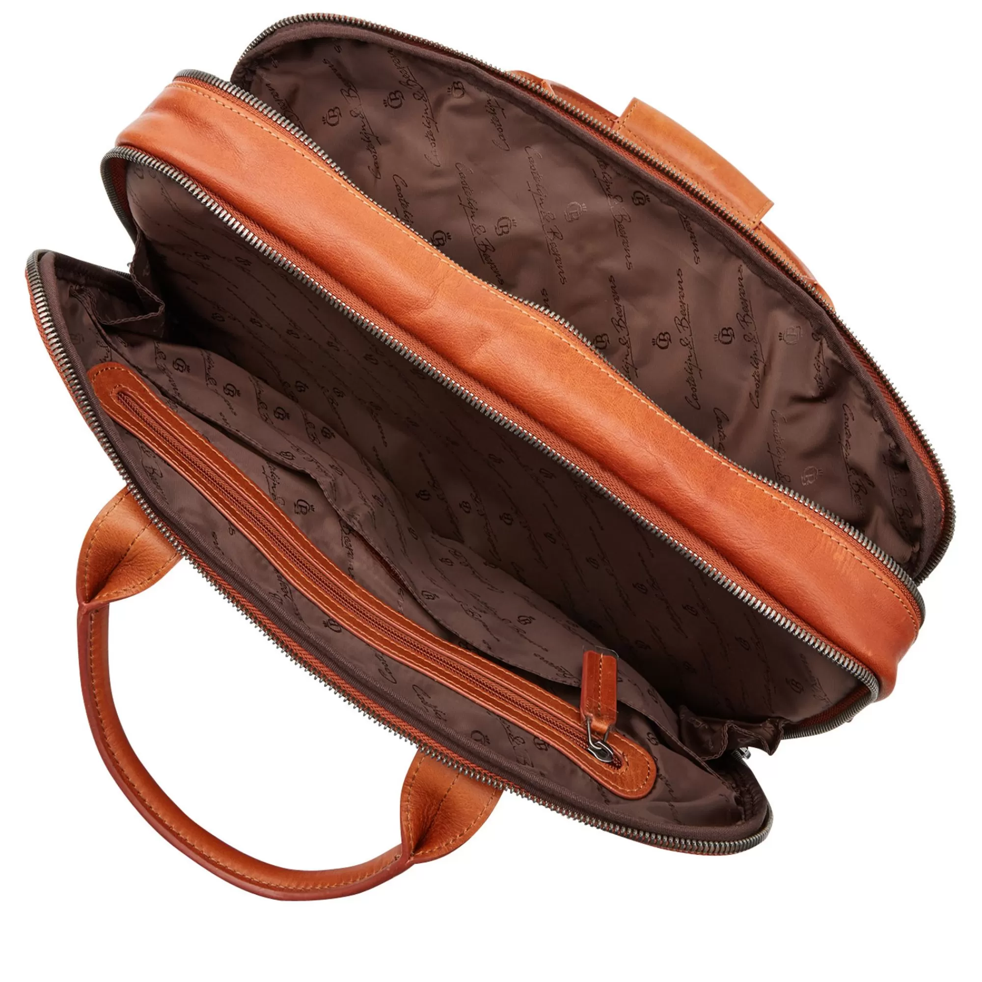Store Firenze Laptop Bag 15.6" + Tablet Double Zip Light Brown Laptoptassen