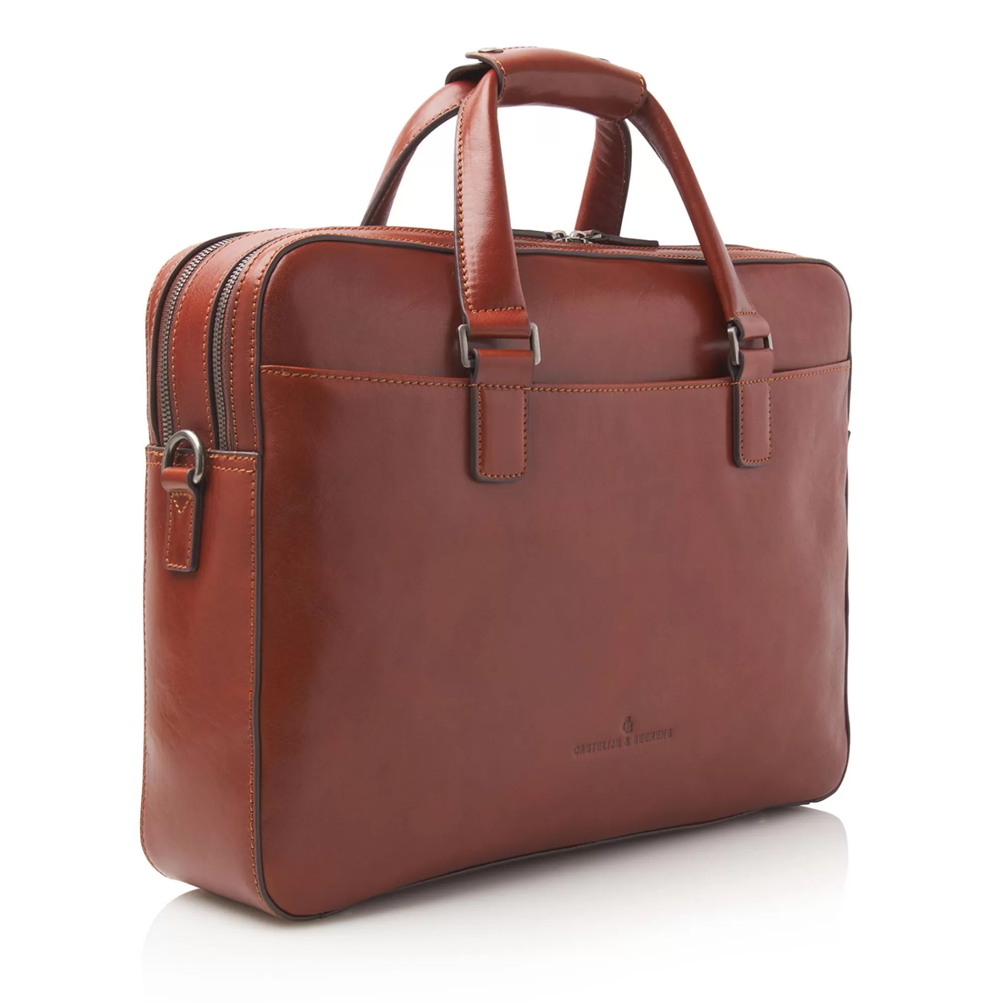 Online Gaucho Paul Laptop Bag 15.6" Double Zip Cognac Laptoptassen