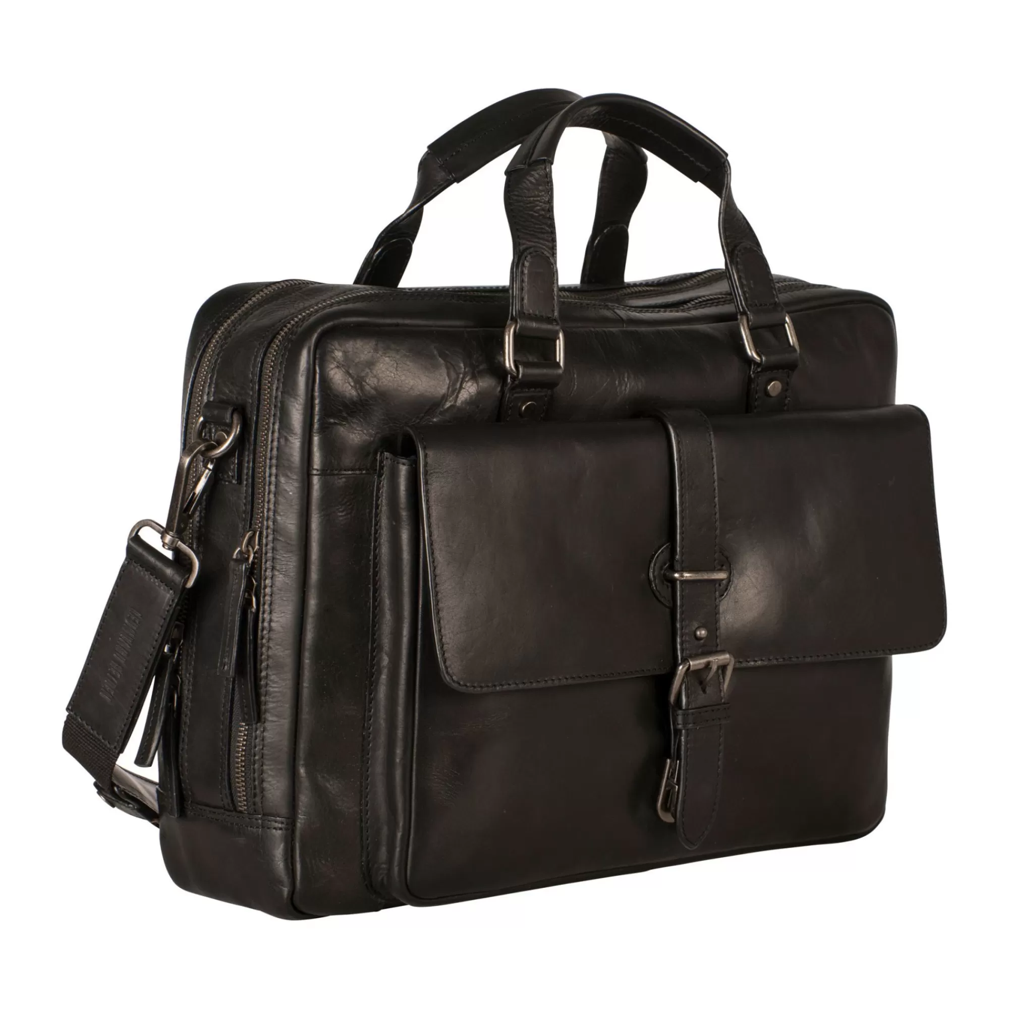 Outlet Roma Zipped Briefcase 2 Compartments With Front Pocket Black Laptoptassen
